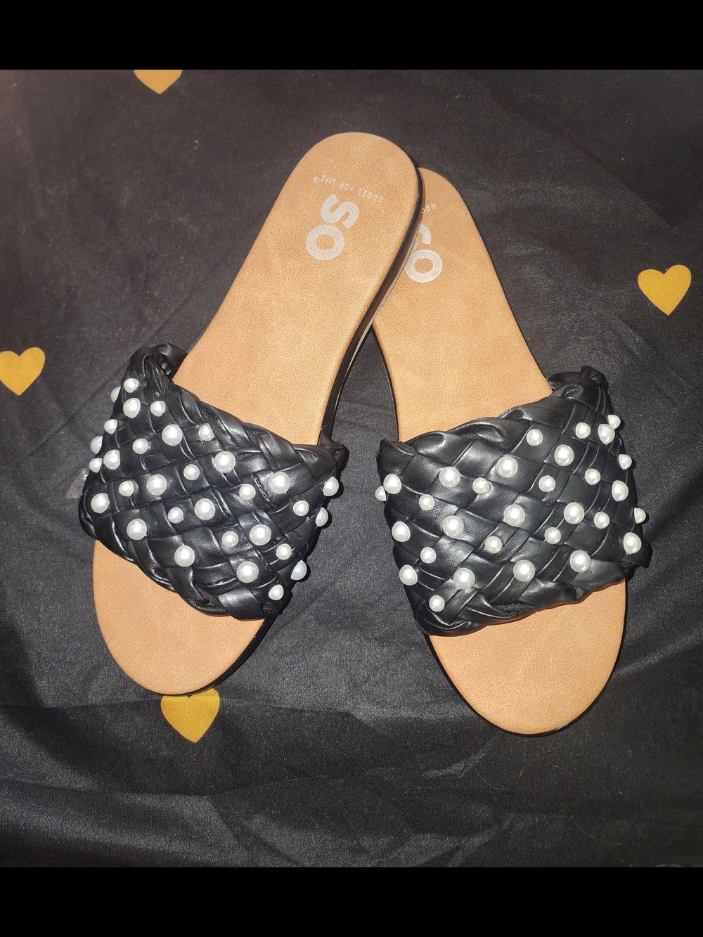 SO Black Pearl-Embellished Braided Slide Sandals - Women